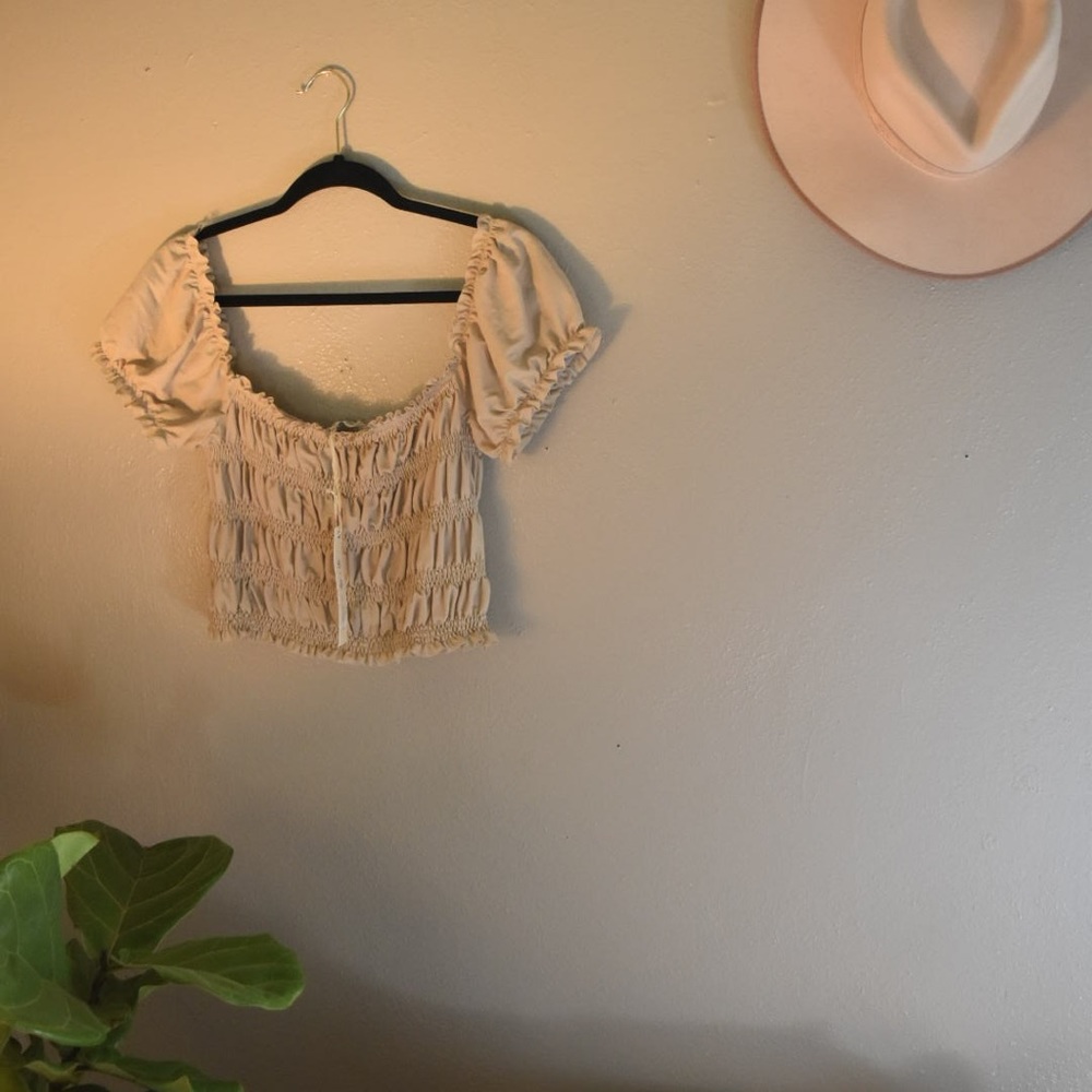 Off-Shoulder Tan Blouse